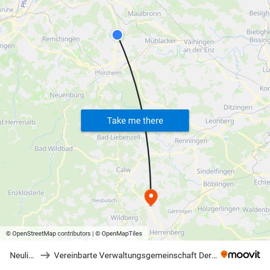 Neulingen to Vereinbarte Verwaltungsgemeinschaft Der Stadt Herrenberg map