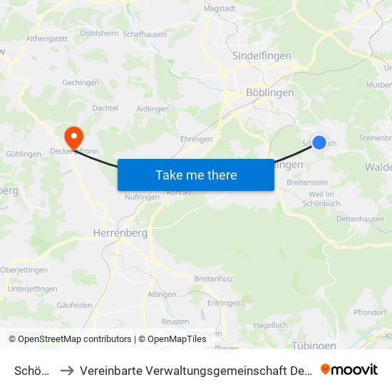 Schönaich to Vereinbarte Verwaltungsgemeinschaft Der Stadt Herrenberg map
