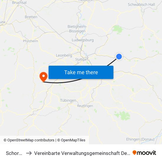Schorndorf to Vereinbarte Verwaltungsgemeinschaft Der Stadt Herrenberg map