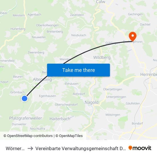 Wörnersberg to Vereinbarte Verwaltungsgemeinschaft Der Stadt Herrenberg map