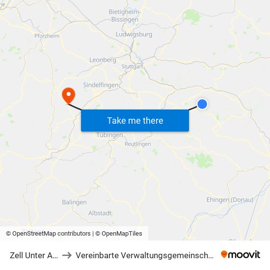 Zell Unter Aichelberg to Vereinbarte Verwaltungsgemeinschaft Der Stadt Herrenberg map