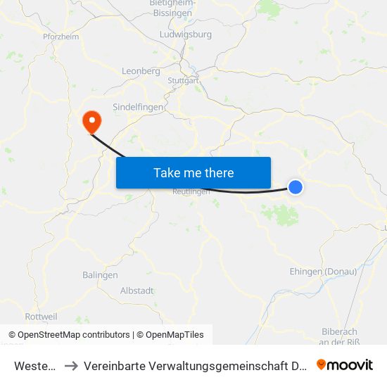 Westerheim to Vereinbarte Verwaltungsgemeinschaft Der Stadt Herrenberg map