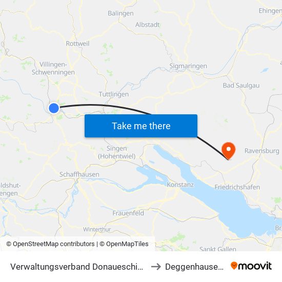 Verwaltungsverband Donaueschingen to Deggenhausertal map