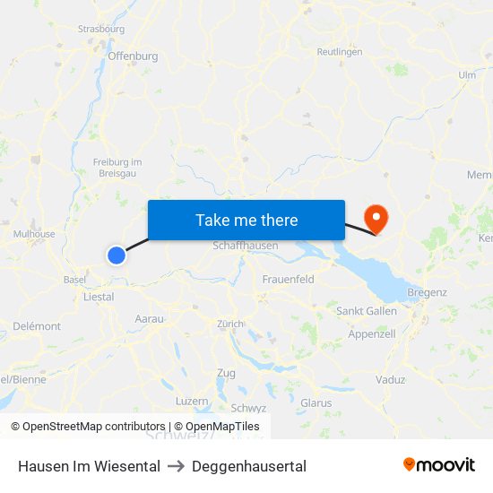 Hausen Im Wiesental to Deggenhausertal map