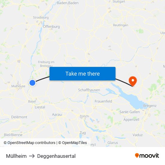 Müllheim to Deggenhausertal map