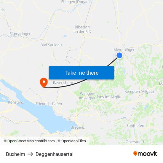 Buxheim to Deggenhausertal map