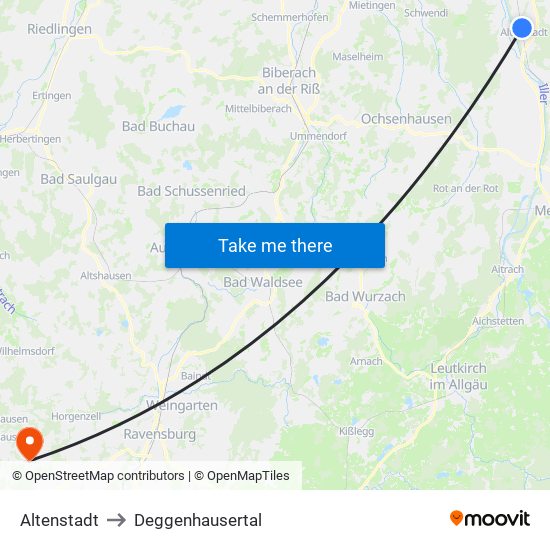 Altenstadt to Deggenhausertal map