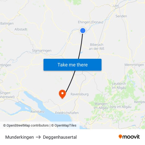 Munderkingen to Deggenhausertal map