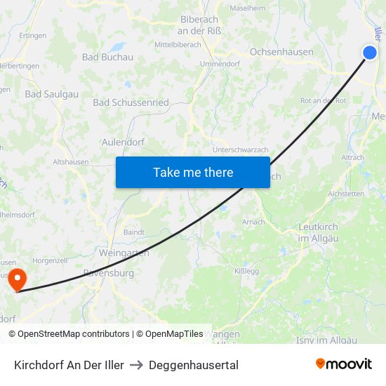 Kirchdorf An Der Iller to Deggenhausertal map