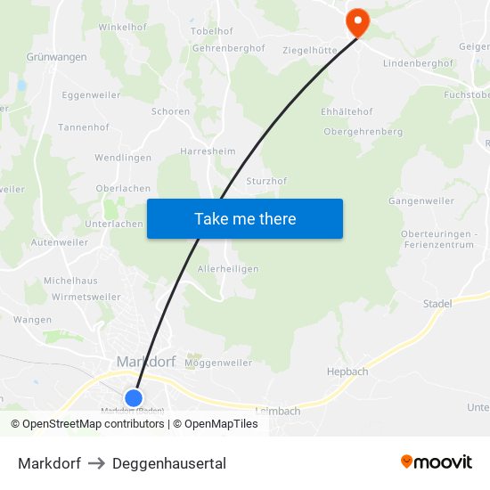 Markdorf to Deggenhausertal map