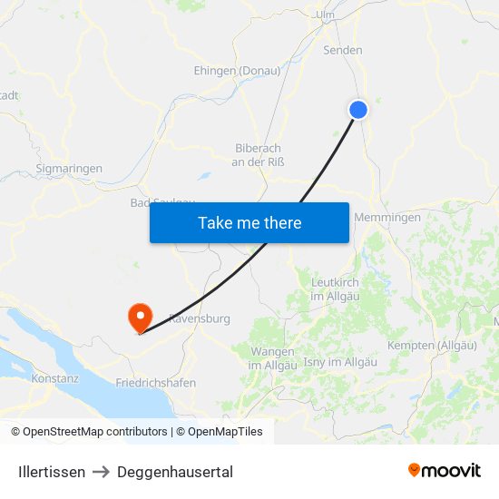 Illertissen to Deggenhausertal map