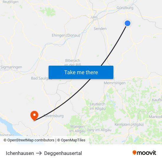 Ichenhausen to Deggenhausertal map