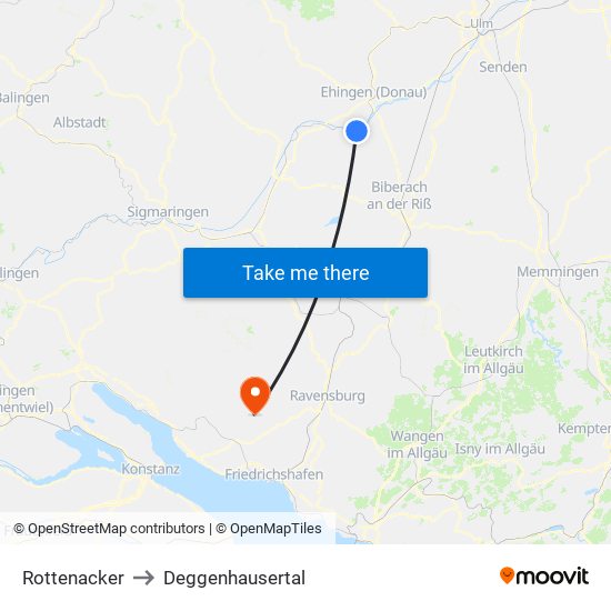 Rottenacker to Deggenhausertal map