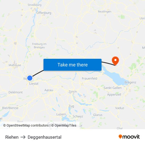 Riehen to Deggenhausertal map