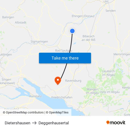 Dietershausen to Deggenhausertal map