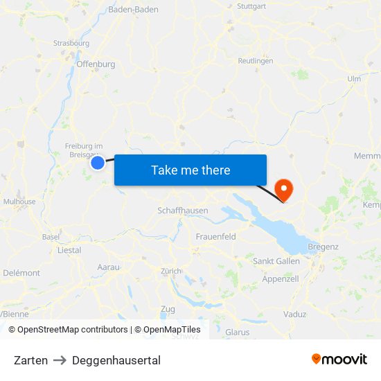 Zarten to Deggenhausertal map