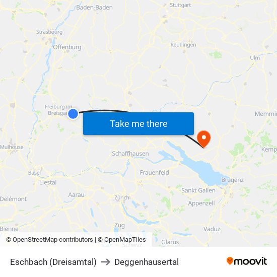 Eschbach (Dreisamtal) to Deggenhausertal map
