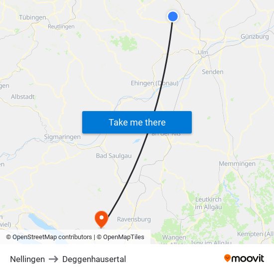 Nellingen to Deggenhausertal map