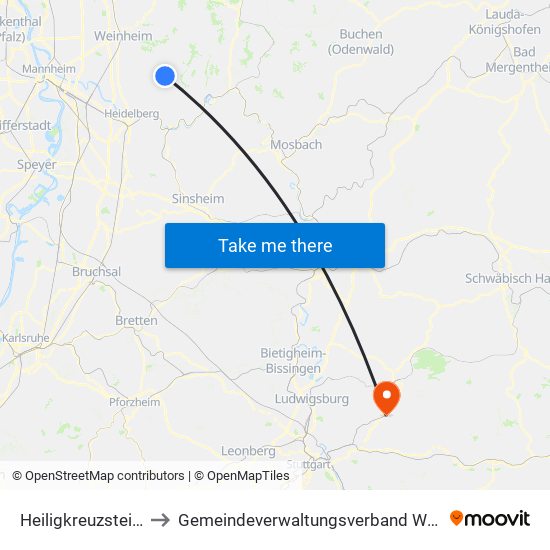 Heiligkreuzsteinach to Gemeindeverwaltungsverband Winnenden map