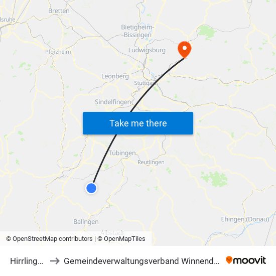 Hirrlingen to Gemeindeverwaltungsverband Winnenden map