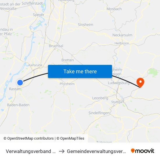 Verwaltungsverband Durmersheim to Gemeindeverwaltungsverband Winnenden map