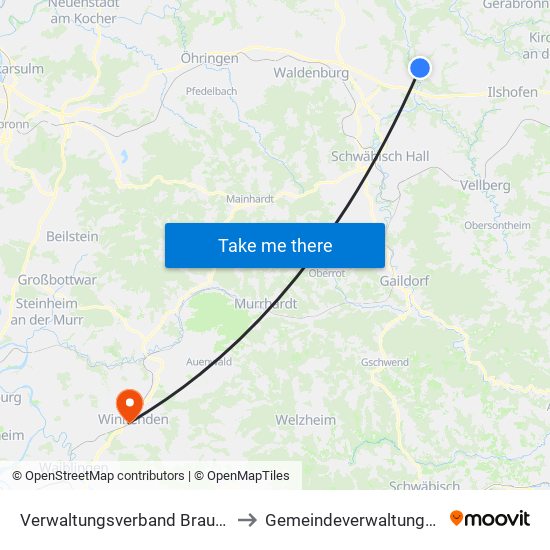 Verwaltungsverband Braunsbach-Untermünkheim to Gemeindeverwaltungsverband Winnenden map