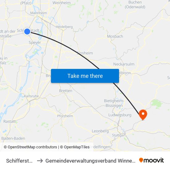 Schifferstadt to Gemeindeverwaltungsverband Winnenden map