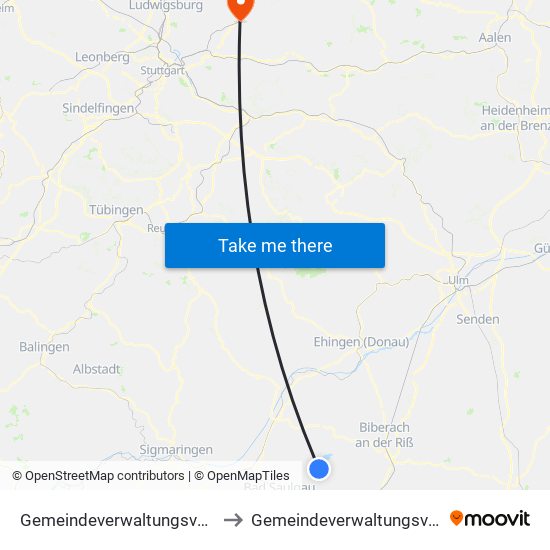 Gemeindeverwaltungsverband Bad Buchau to Gemeindeverwaltungsverband Winnenden map