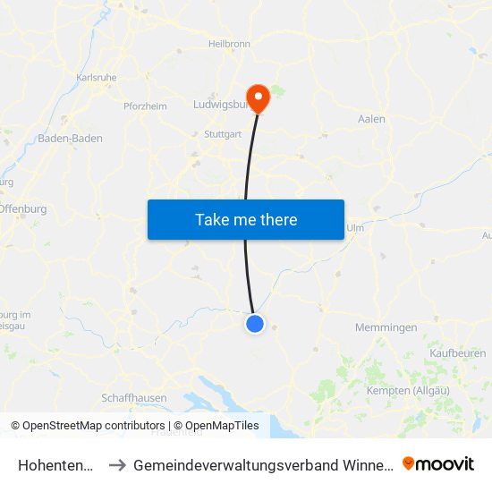Hohentengen to Gemeindeverwaltungsverband Winnenden map