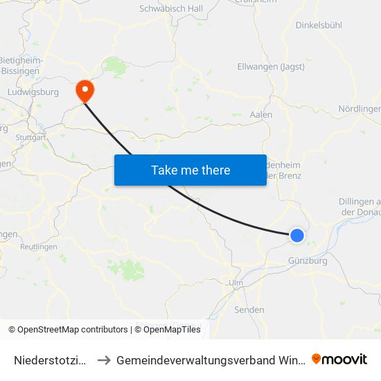 Niederstotzingen to Gemeindeverwaltungsverband Winnenden map
