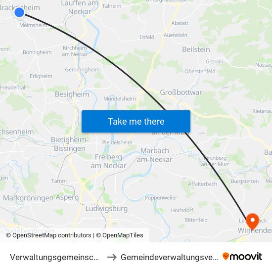 Verwaltungsgemeinschaft Brackenheim to Gemeindeverwaltungsverband Winnenden map