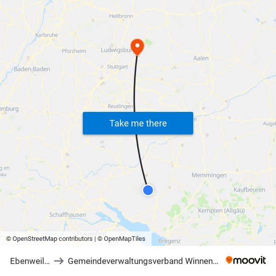 Ebenweiler to Gemeindeverwaltungsverband Winnenden map