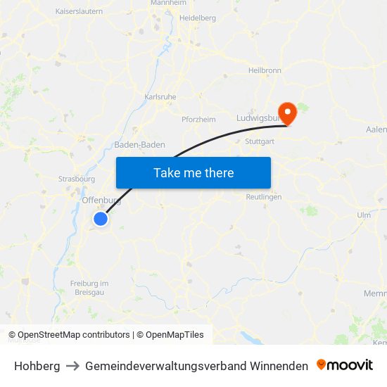 Hohberg to Gemeindeverwaltungsverband Winnenden map