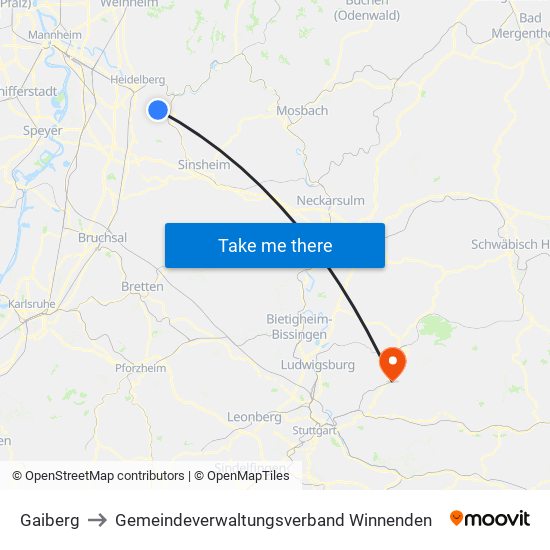 Gaiberg to Gemeindeverwaltungsverband Winnenden map