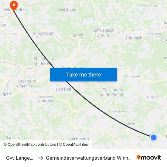 Gvv Langenau to Gemeindeverwaltungsverband Winnenden map