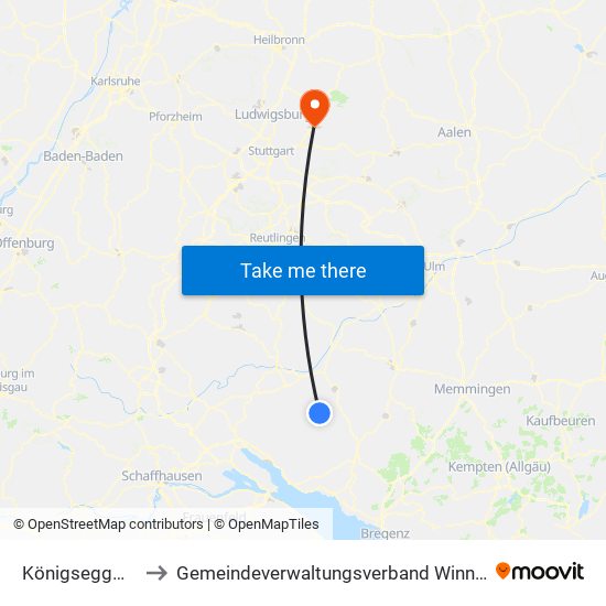 Königseggwald to Gemeindeverwaltungsverband Winnenden map