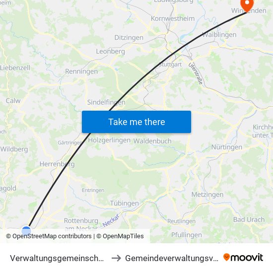 Verwaltungsgemeinschaft Horb am Neckar to Gemeindeverwaltungsverband Winnenden map