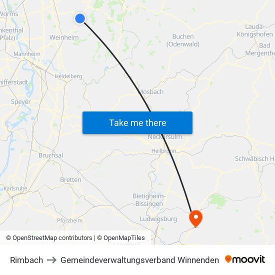 Rimbach to Gemeindeverwaltungsverband Winnenden map