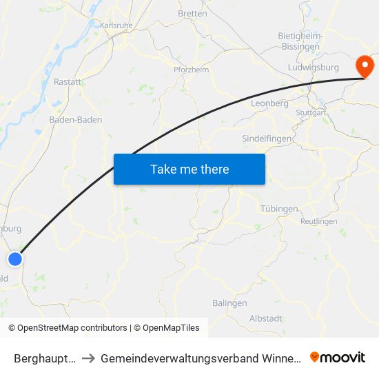 Berghaupten to Gemeindeverwaltungsverband Winnenden map