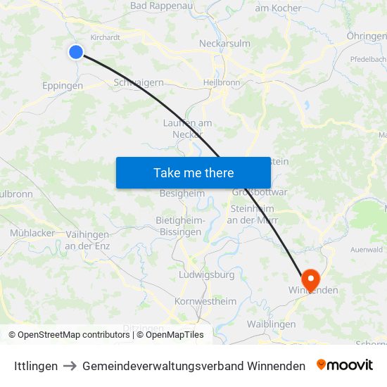 Ittlingen to Gemeindeverwaltungsverband Winnenden map