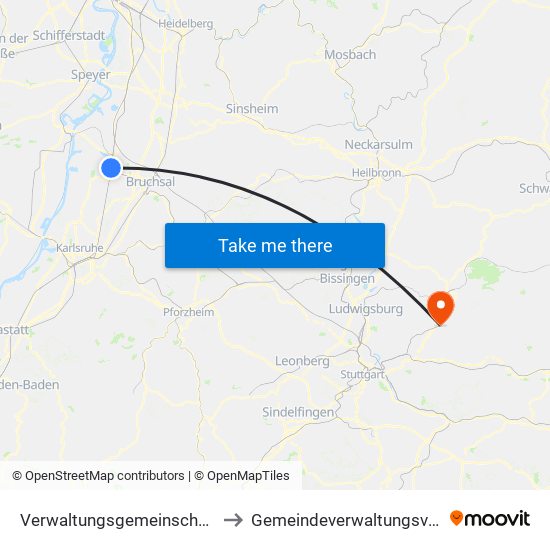 Verwaltungsgemeinschaft Graben-Neudorf to Gemeindeverwaltungsverband Winnenden map