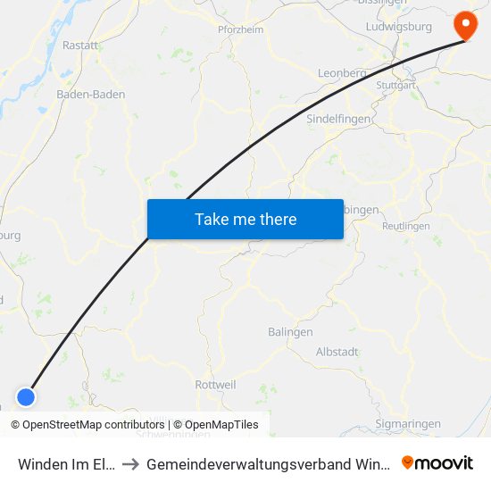 Winden Im Elztal to Gemeindeverwaltungsverband Winnenden map