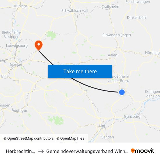 Herbrechtingen to Gemeindeverwaltungsverband Winnenden map