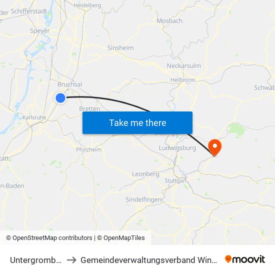 Untergrombach to Gemeindeverwaltungsverband Winnenden map