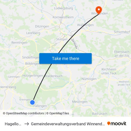 Hagelloch to Gemeindeverwaltungsverband Winnenden map