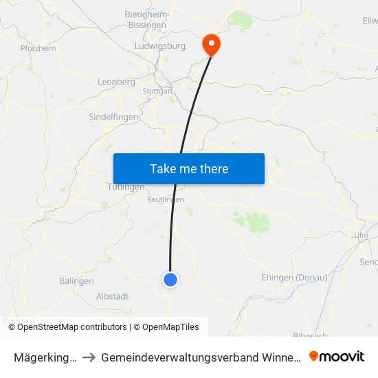 Mägerkingen to Gemeindeverwaltungsverband Winnenden map