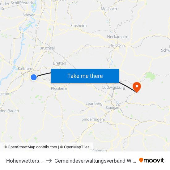 Hohenwettersbach to Gemeindeverwaltungsverband Winnenden map