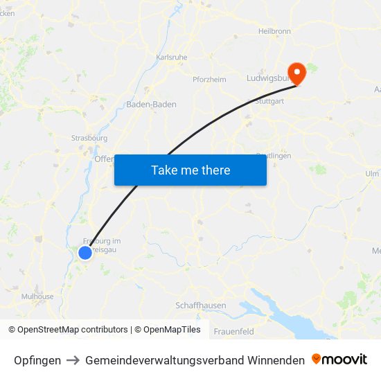 Opfingen to Gemeindeverwaltungsverband Winnenden map