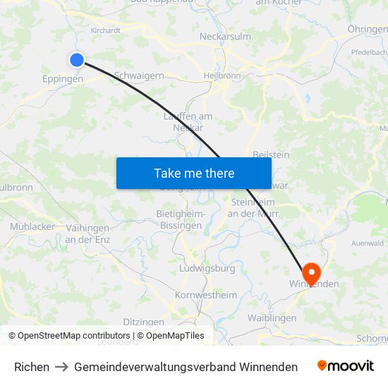 Richen to Gemeindeverwaltungsverband Winnenden map