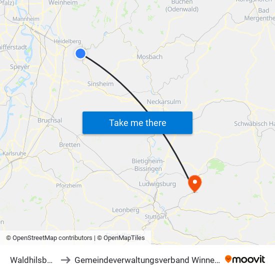 Waldhilsbach to Gemeindeverwaltungsverband Winnenden map